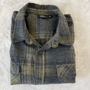 Burnside Mens 2XL Flannel Shirt Long Sleeve Gray Yellow Plaid Button Up‎